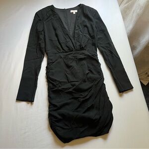 RONNY KOBO black long sleeve ruched skirt mini dress